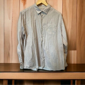 Mens button down shirt casual Paperdenim&cloth xl slim white with red dots‎